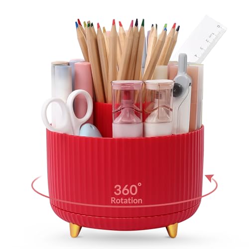 SKYDUE 360 Degree Rotating Desk Organizer 5 Compartment Pen Holder
